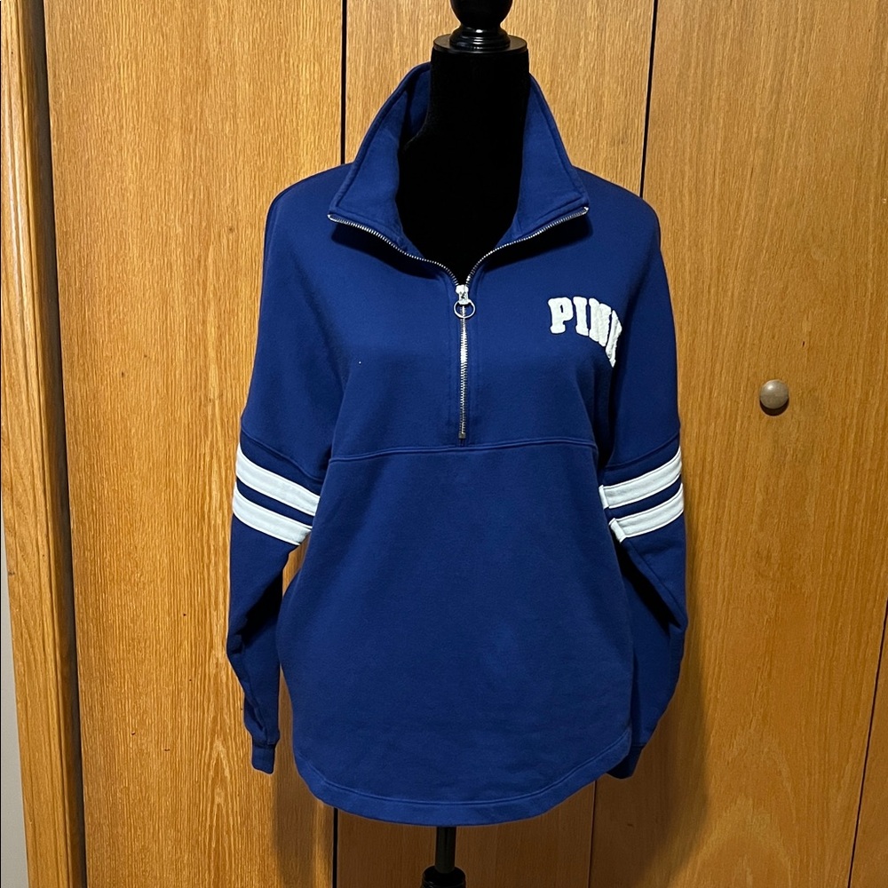 EUC Victoria's Secret PINK Fleece Oversized Quarter-Zip Sweatshirt Sz. XS Blue